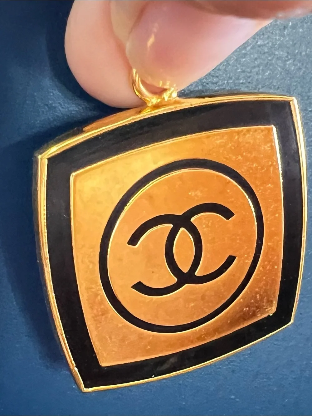 CHANEL Gold-Tone Pendant only. Gold with Black Enamel CC Motif